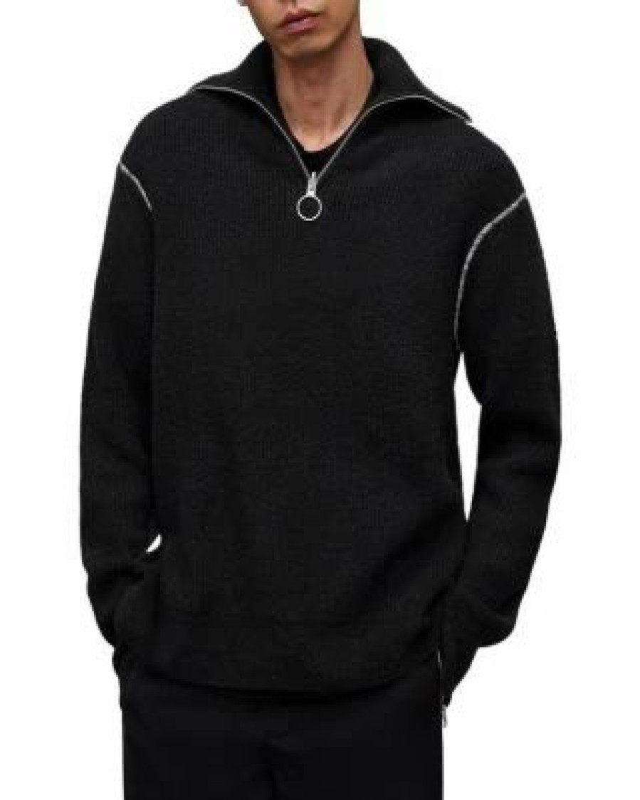 Men * | Asteroid Zip Funnel Neck Sweater Allsaints Black