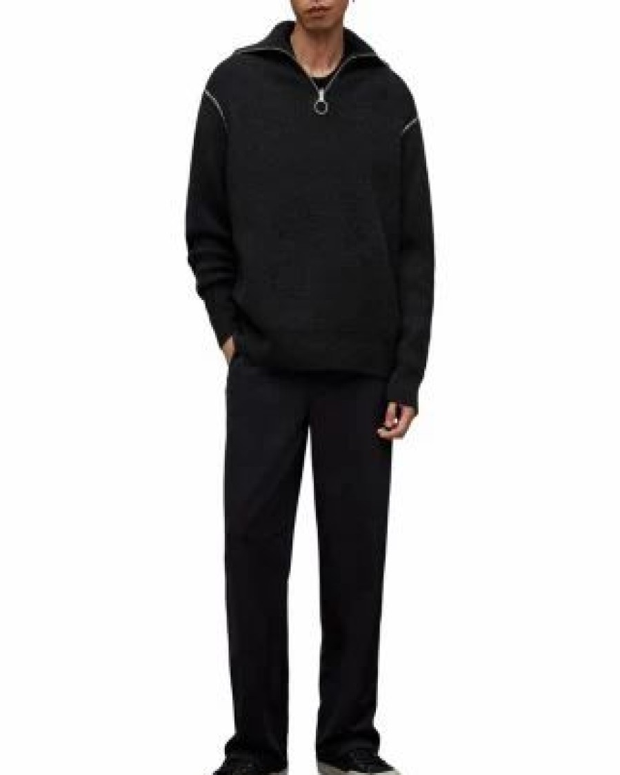 Men * | Asteroid Zip Funnel Neck Sweater Allsaints Black