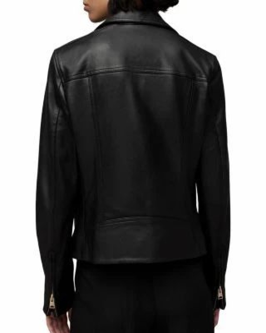 Women * | Vela Leather Biker Jacket Allsaints Black