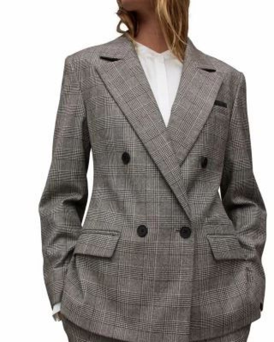 Women * | Bea Check Blazer Allsaints Gray