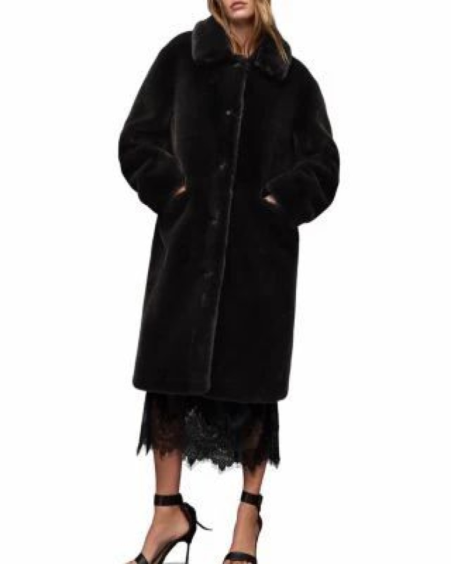 Women * | Sora Faux Fur Coat Allsaints Black