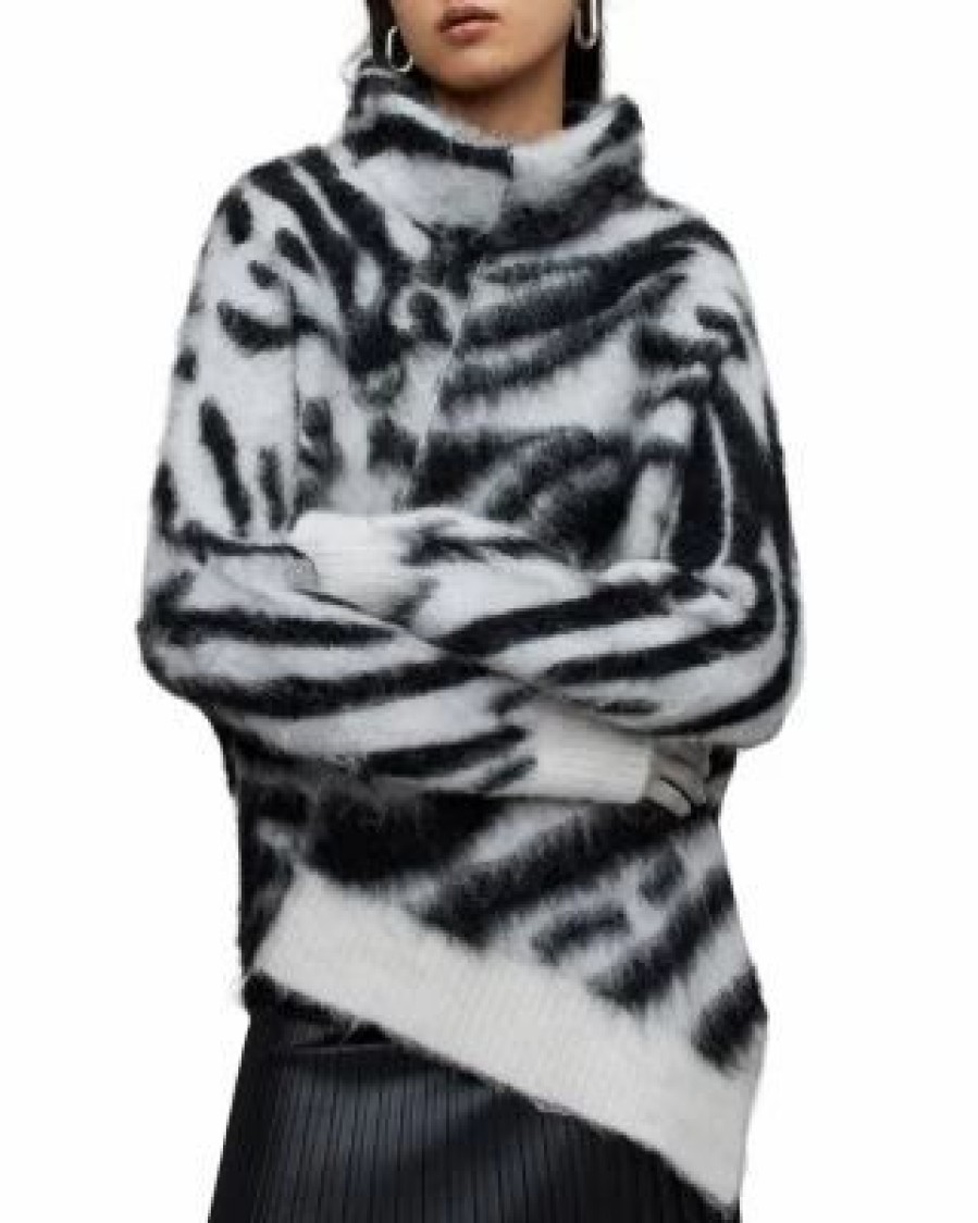 Women * | Lock Zebra Roll Neck Sweater Allsaints White