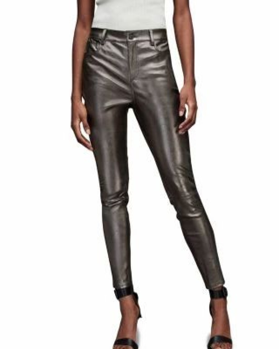 Women * | Ina Metallic Skinny Pants Allsaints Gray