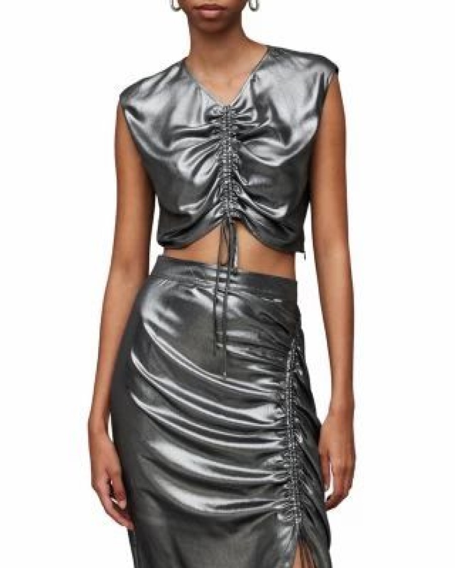 Women * | Carla Metallic Top Allsaints Silver