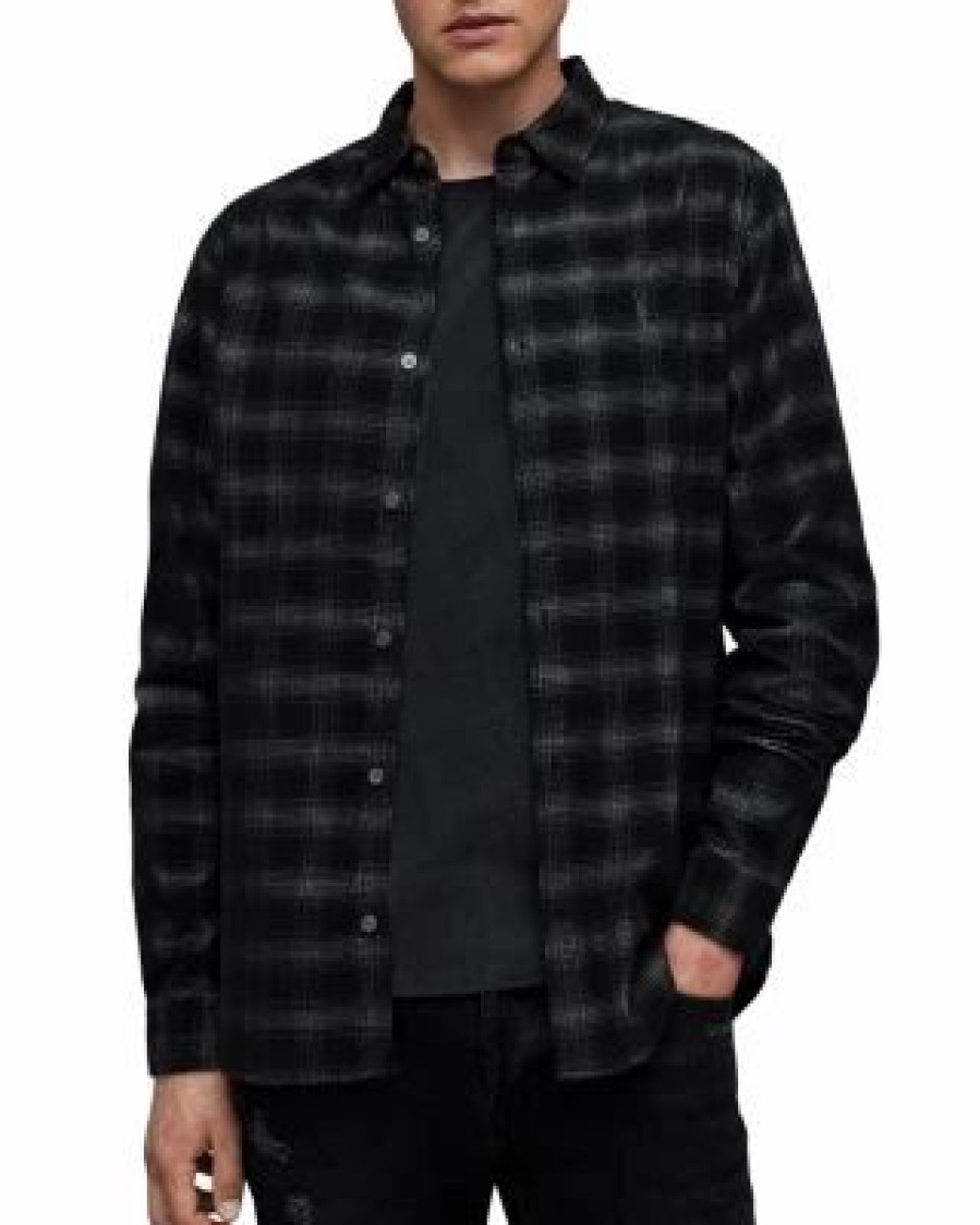 Men * | Eastburn Long Sleeve Plaid Shirt Allsaints Black