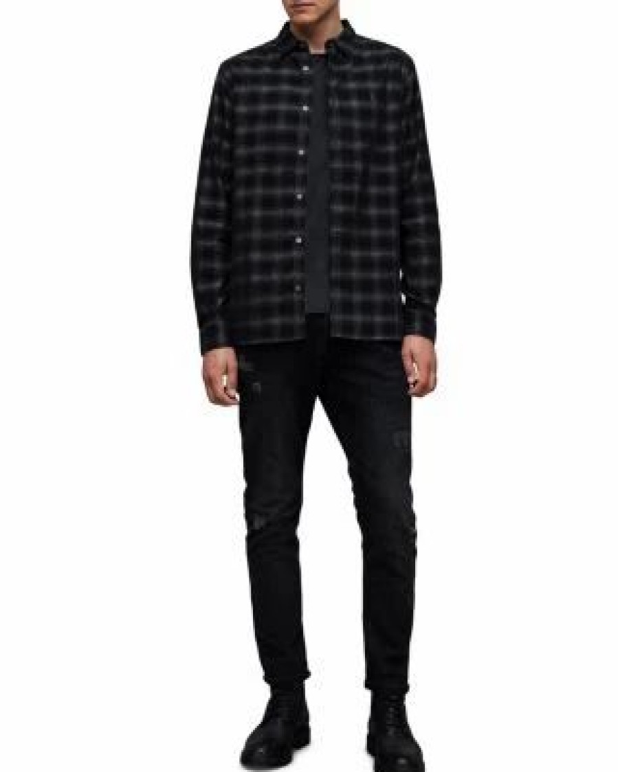 Men * | Eastburn Long Sleeve Plaid Shirt Allsaints Black