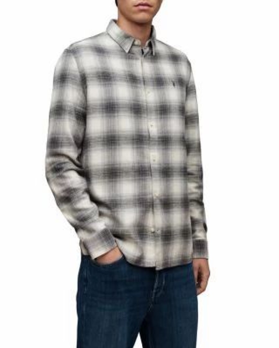 Men * | Omega Relaxed Fit Printed Long Sleeve Shirt Allsaints Gray