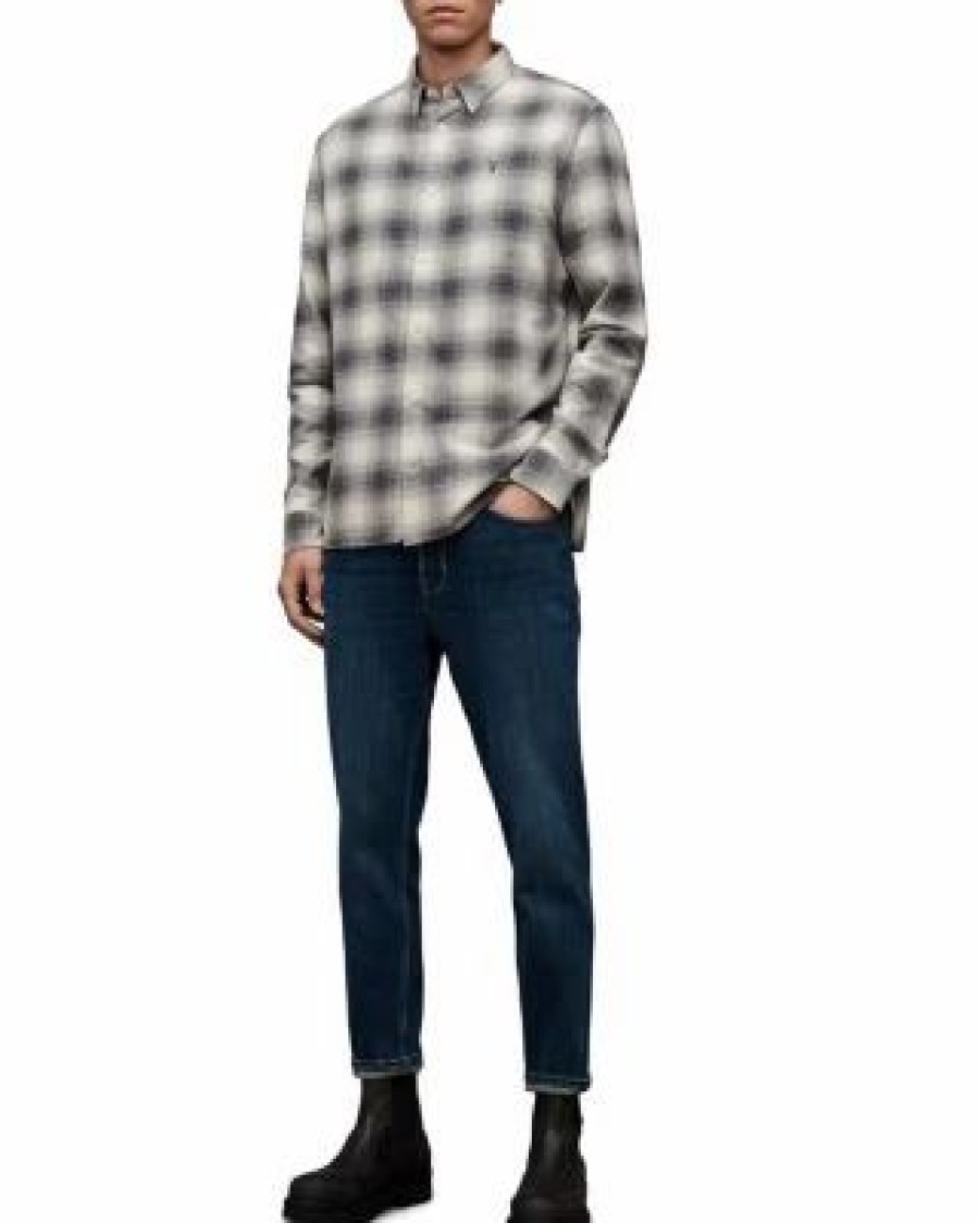 Men * | Omega Relaxed Fit Printed Long Sleeve Shirt Allsaints Gray