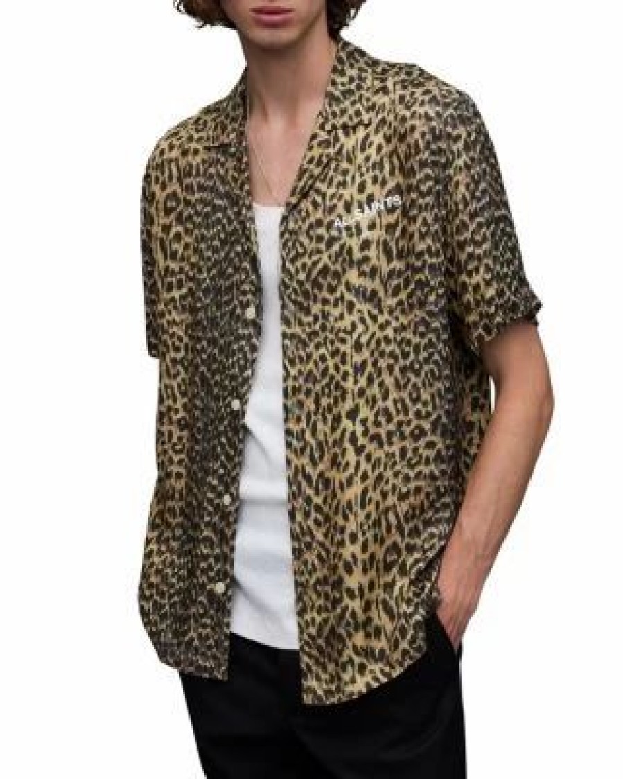 Men * | Fuji Short Sleeve Leopard Print Shirt Allsaints Multi