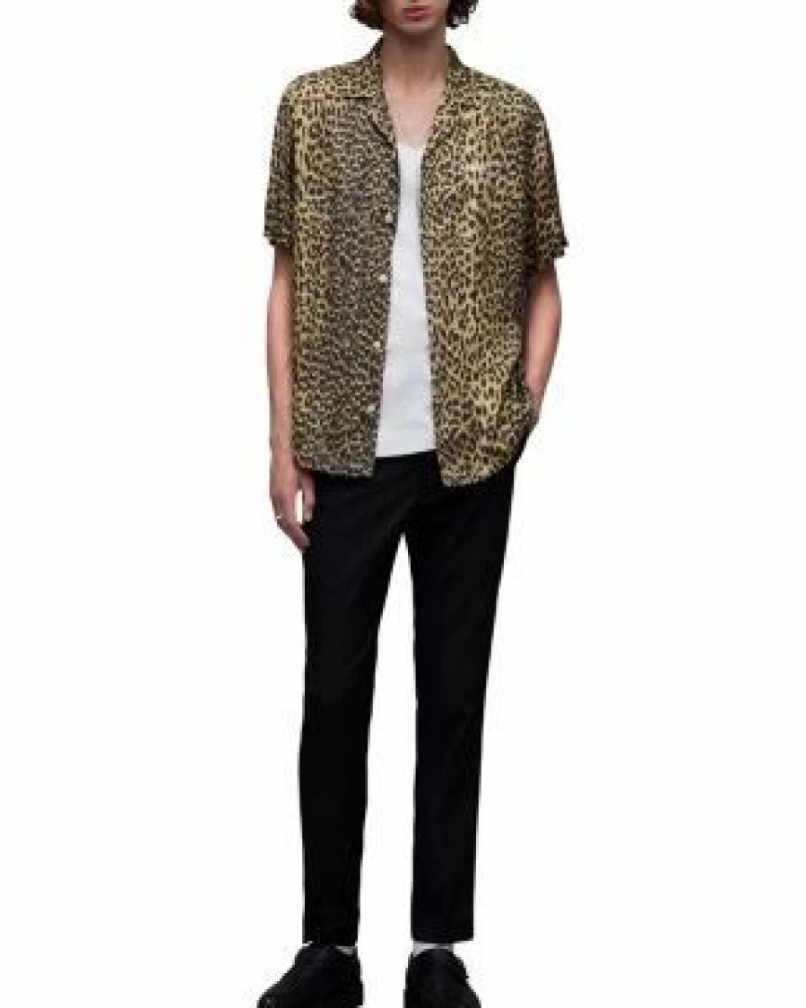 Men * | Fuji Short Sleeve Leopard Print Shirt Allsaints Multi