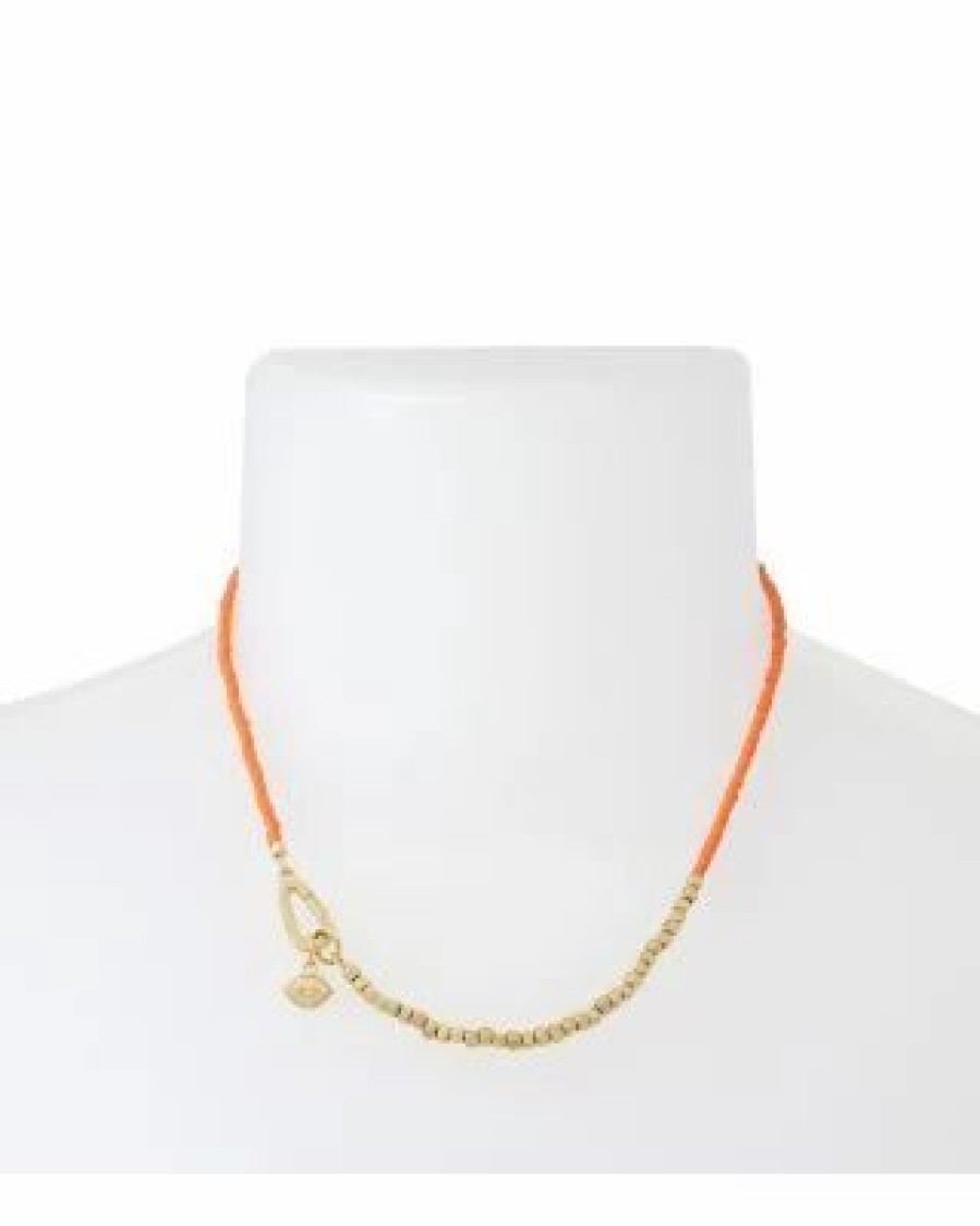 Accessory * | Mixed Bead Collar Necklace In Gold Tone, 16 Allsaints Orange