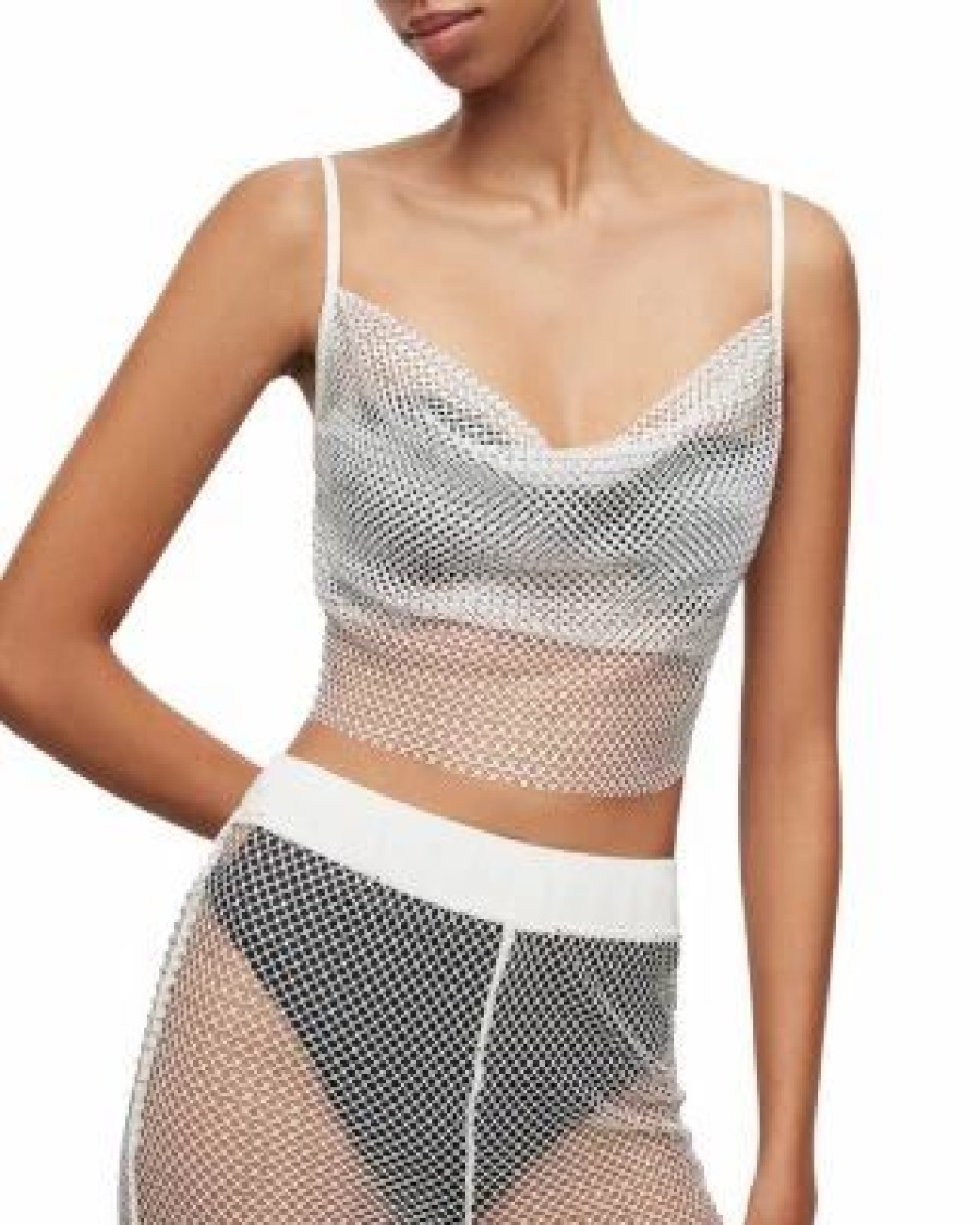 Women * | Safi Sparkle Crop Top Allsaints Silver