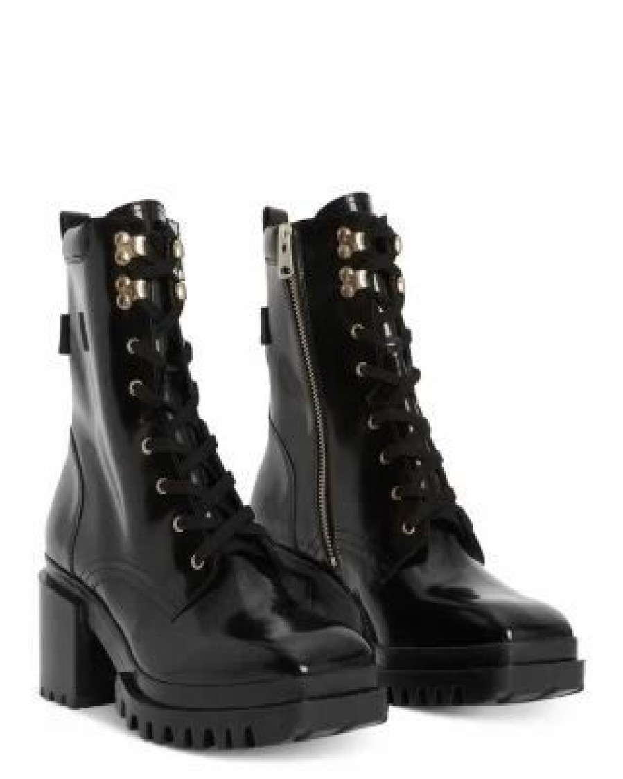 Shoes * | Women'S Indigo Lace Up High Heel Boots Allsaints Black