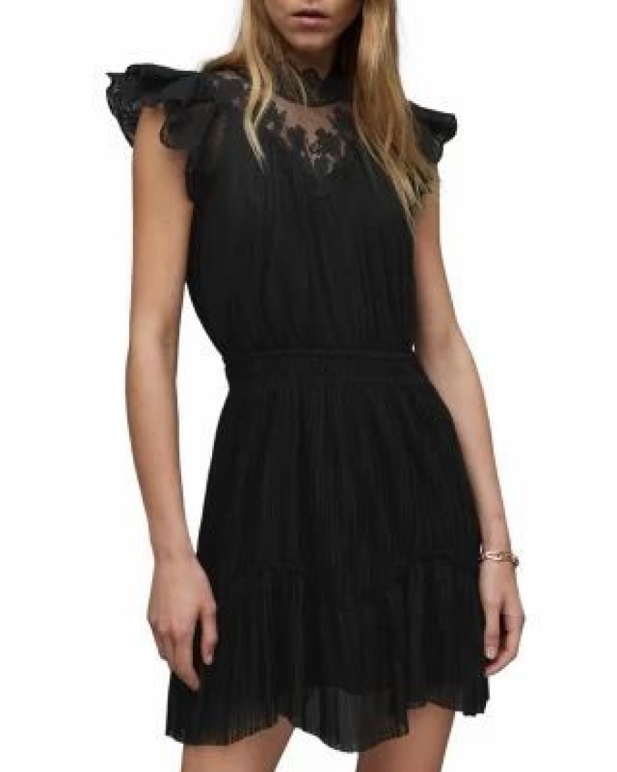 Women * | Azura Embroidered Mini Dress Allsaints Black