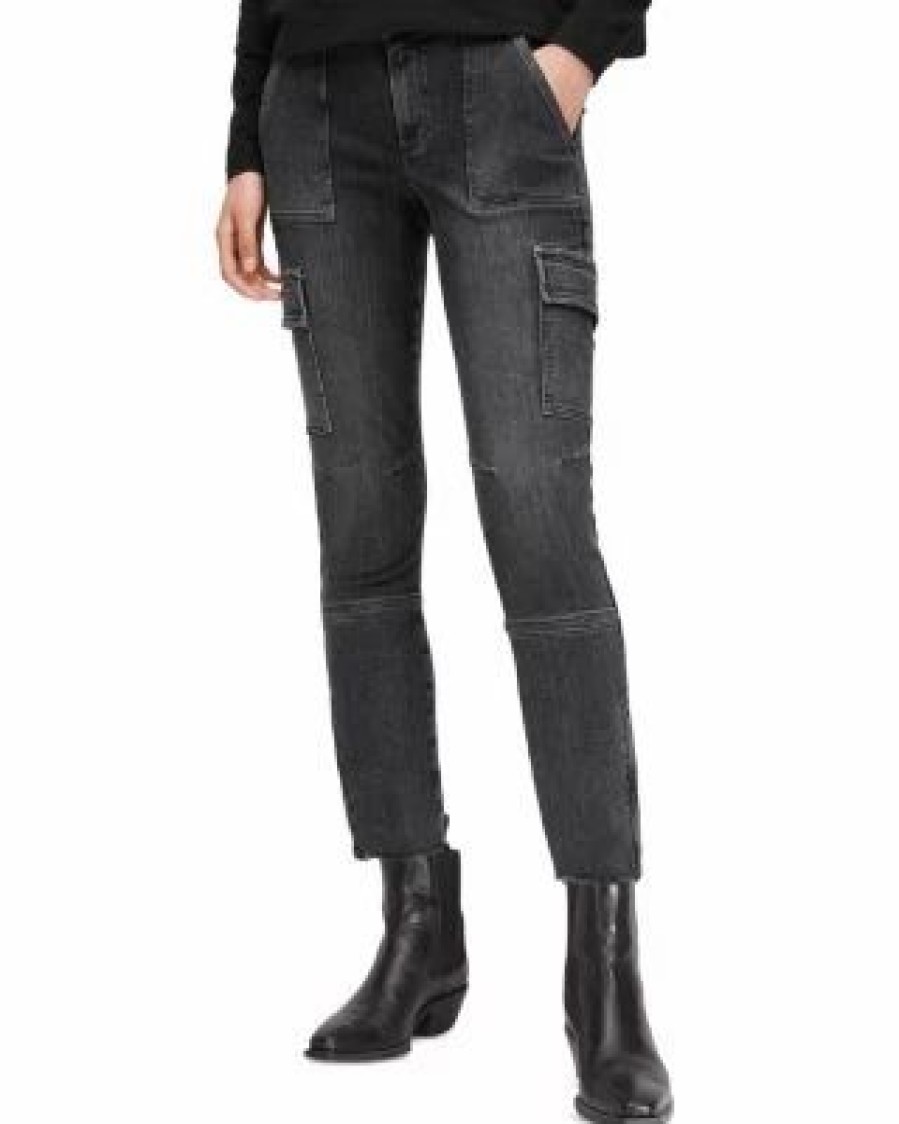 Women * | Duran Skinny Cargo Jeans In Washed Allsaints Black