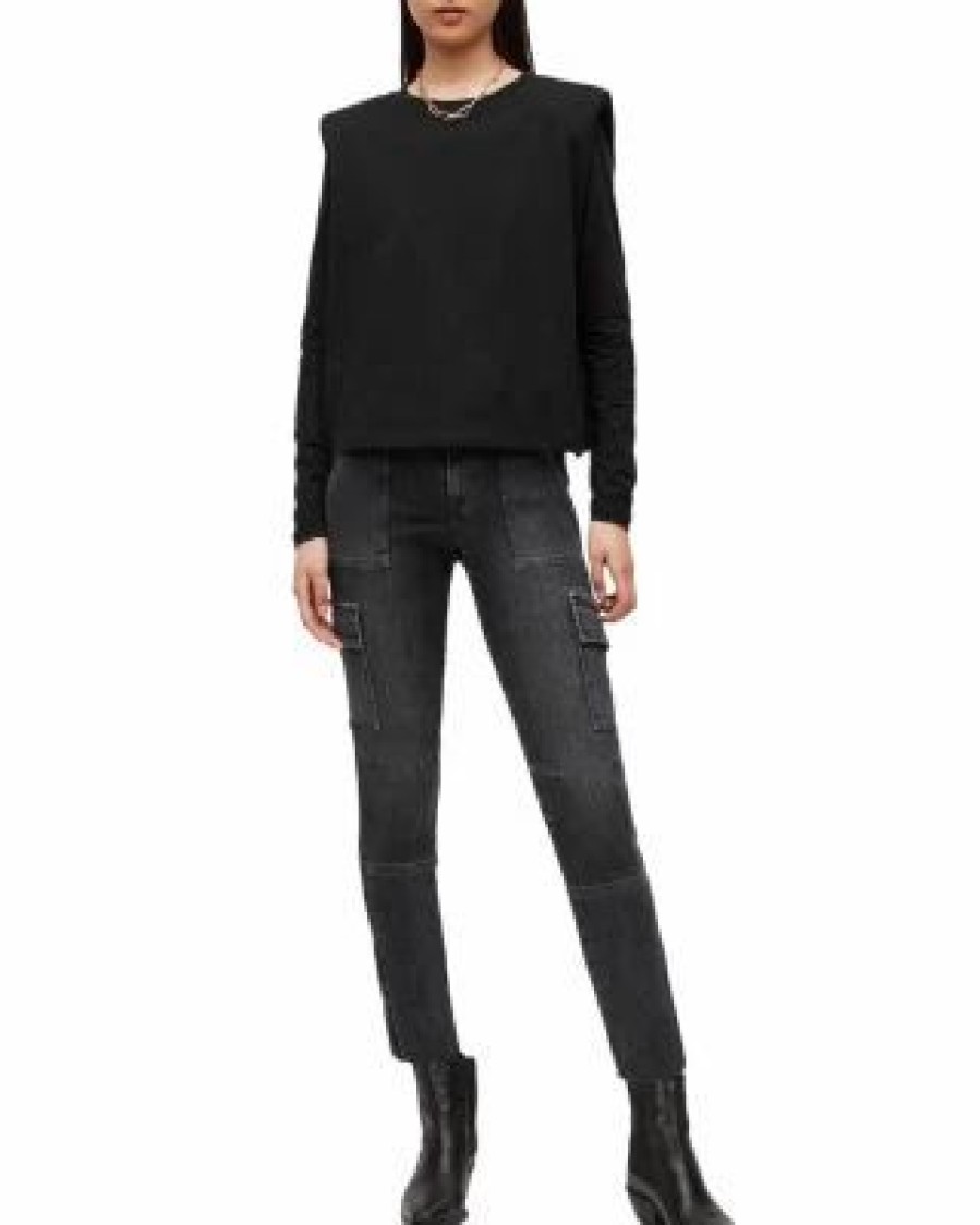 Women * | Duran Skinny Cargo Jeans In Washed Allsaints Black