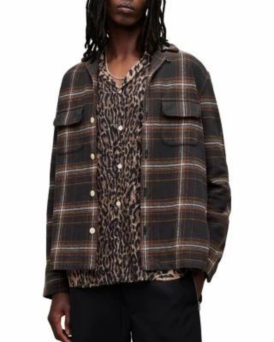 Men * | Isonde Relaxed Fit Printed Long Sleeve Shirt Allsaints Multi