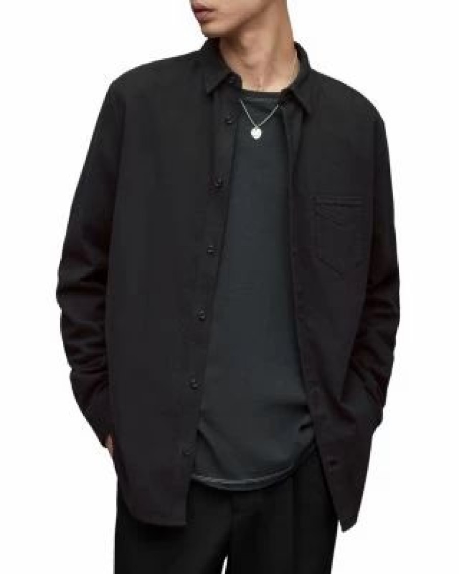 Men * | Arden Relaxed Fit Long Sleeve Shirt Allsaints Black