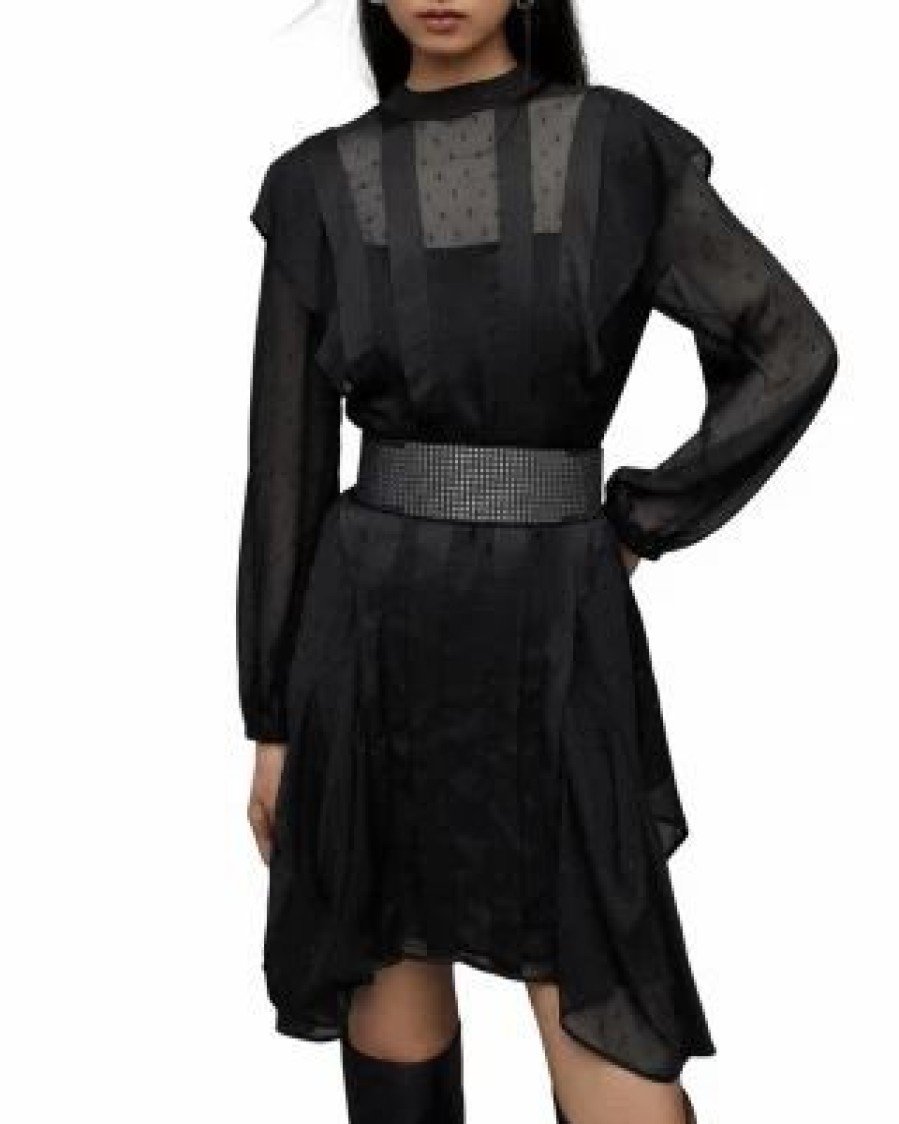 Women * | Fleur Shim Long Sleeve Dress Allsaints Black