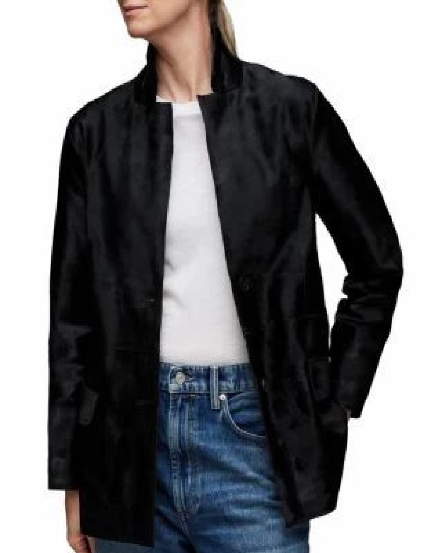 Women * | Corinna Atlas Calf Hair Blazer Allsaints Black