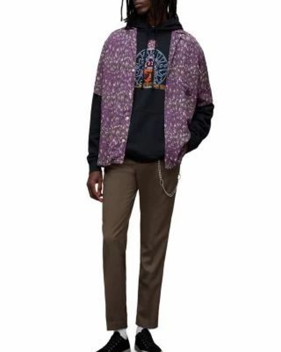 Men * | Ikuma Relaxed Fit Printed Short Sleeve Camp Shirt Allsaints Purple