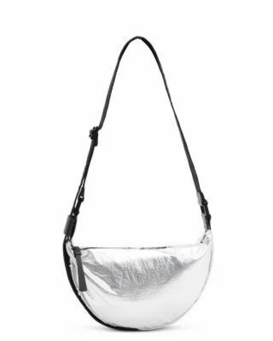 Accessory * | Half Moon Nylon Crossbody Bag Allsaints Silver