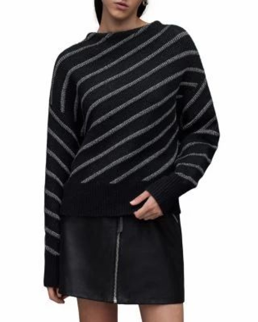 Women * | Vega Diagonal Stripe Sweater Allsaints Black