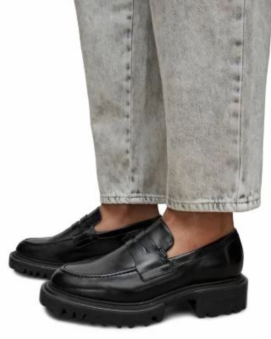 Shoes * | Women'S Lola Slip On Penny Loafer Flats Allsaints Black