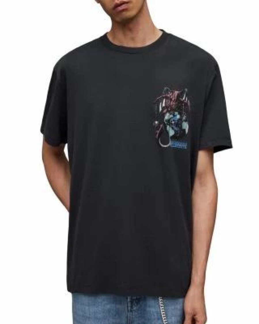 Men * | Space Dragon Cotton Tee Allsaints Black