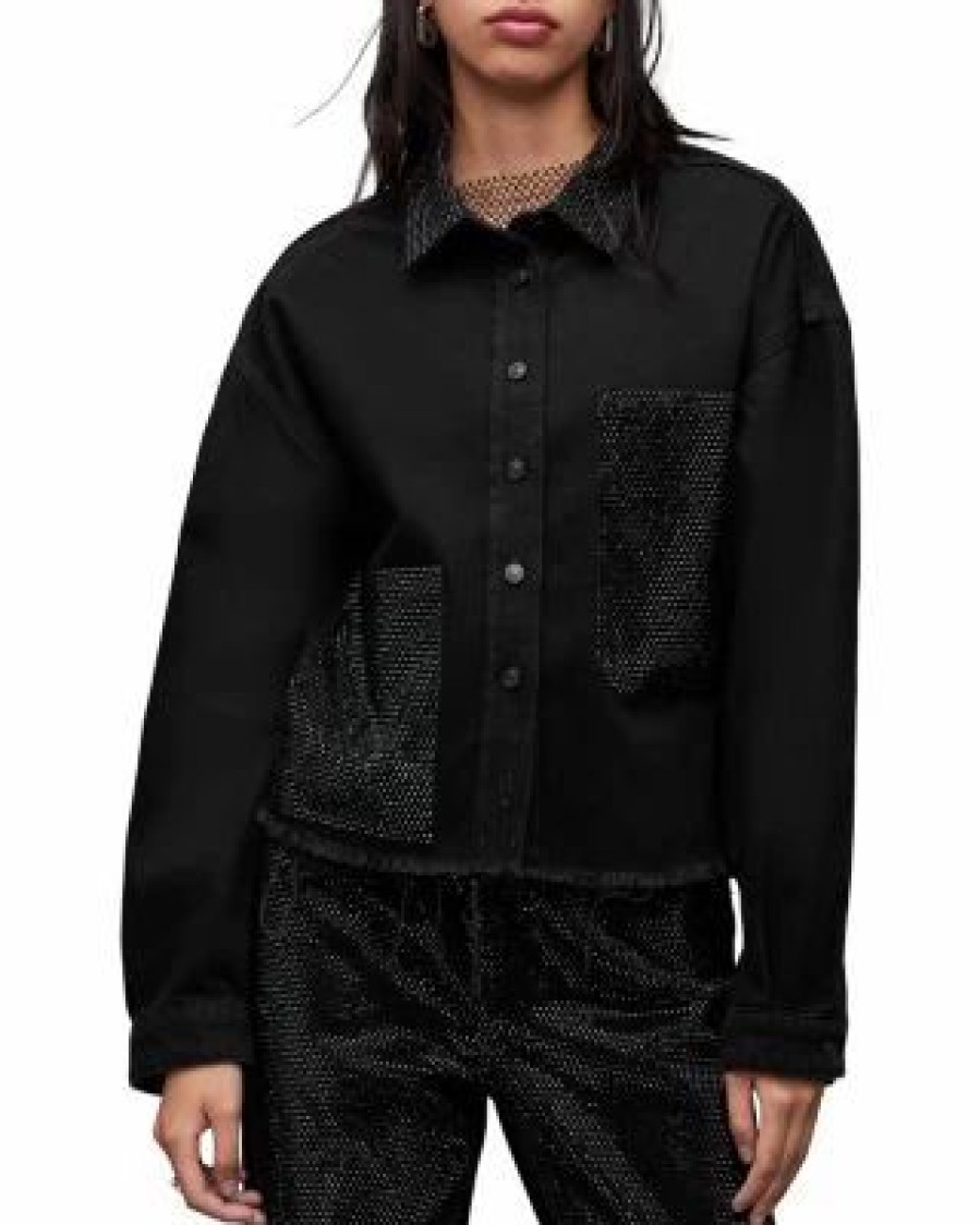 Women * | Nicky Cotton Sparkle Shacket Allsaints Black