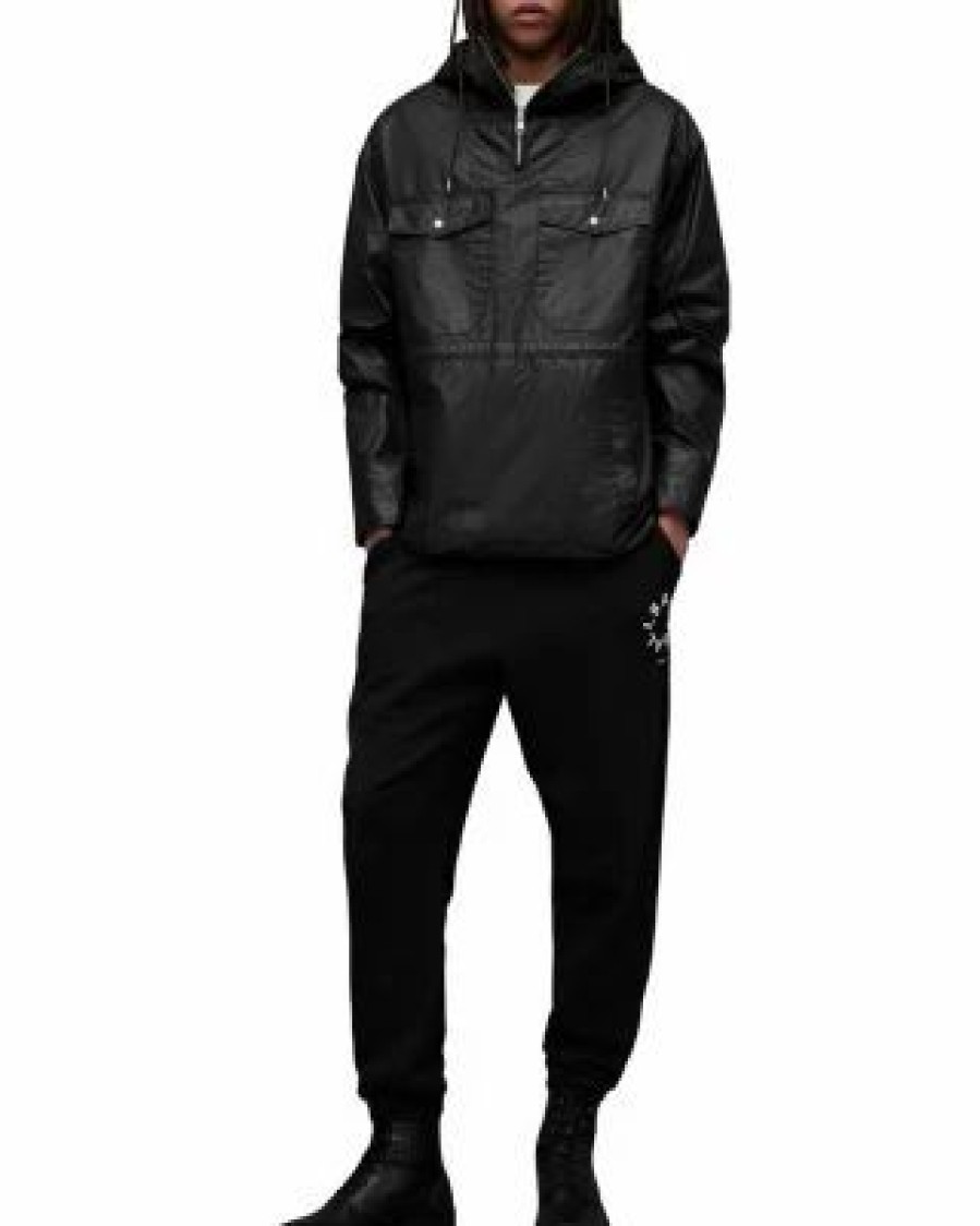 Men * | Segmore Cotton & Nylon Hooded Quarter Zip Jacket Allsaints Black