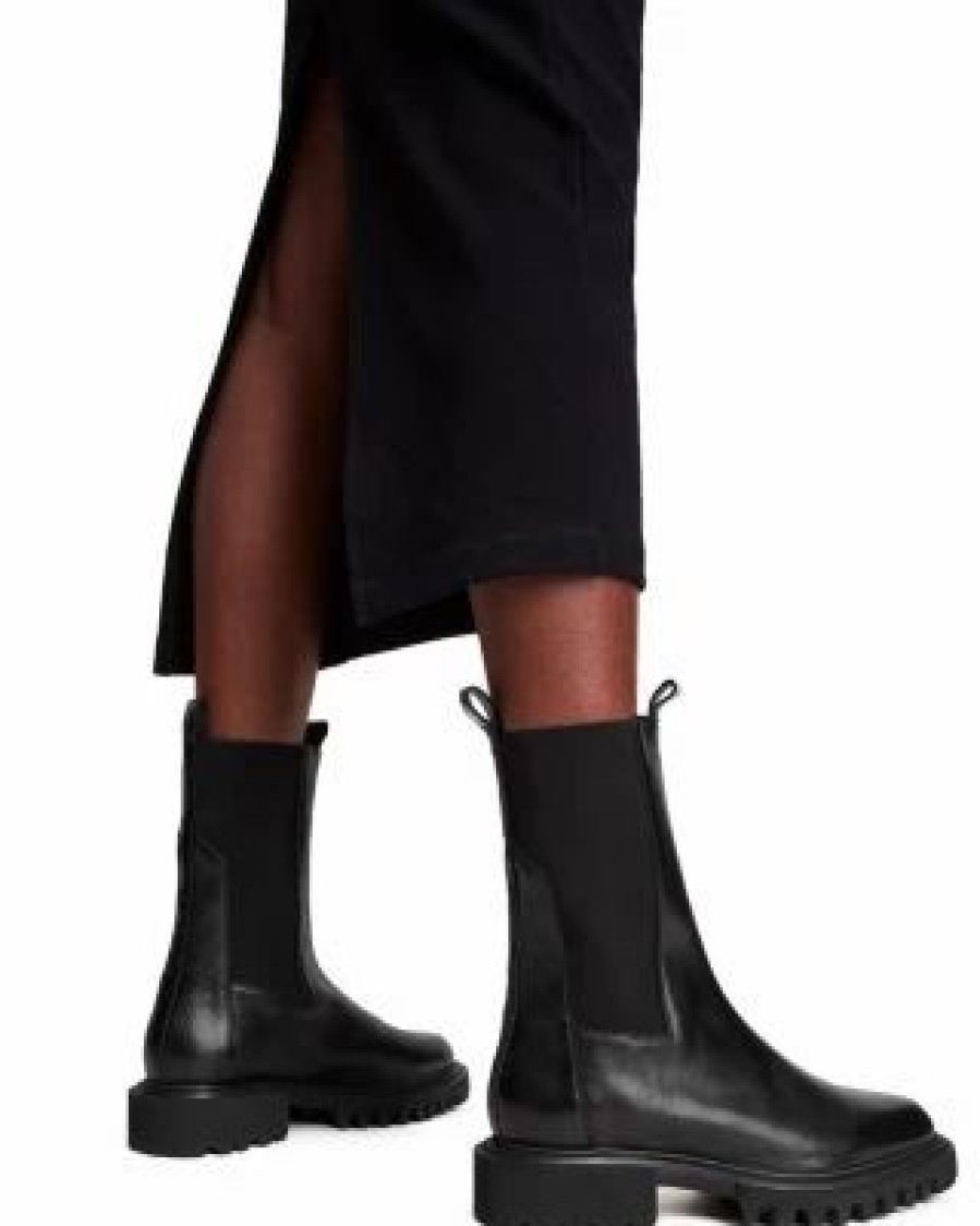 Shoes * | Women'S Hallie Stretch Mid Calf Boots Allsaints Black