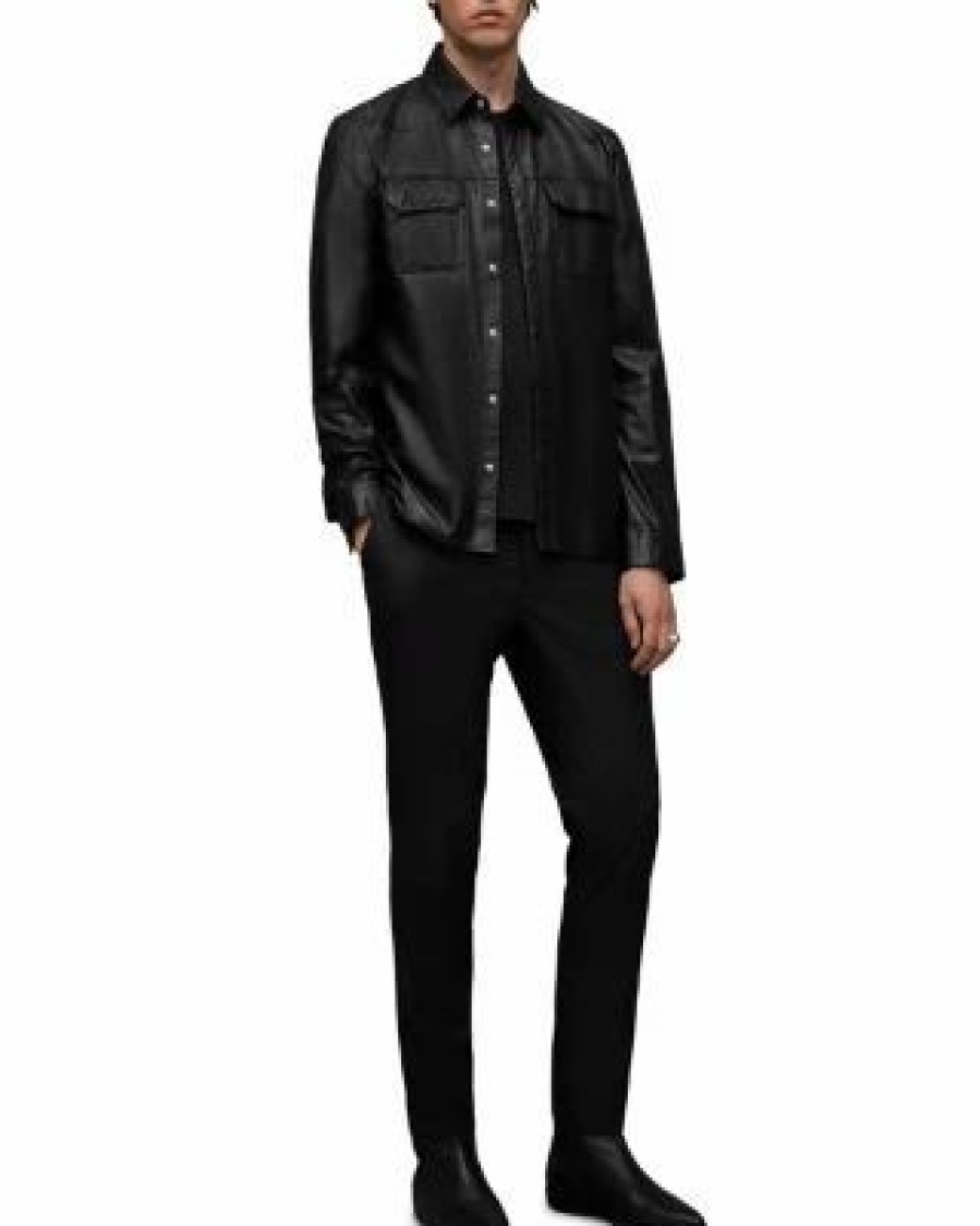 Men * | Ivan Leather Snap Shirt Allsaints Black