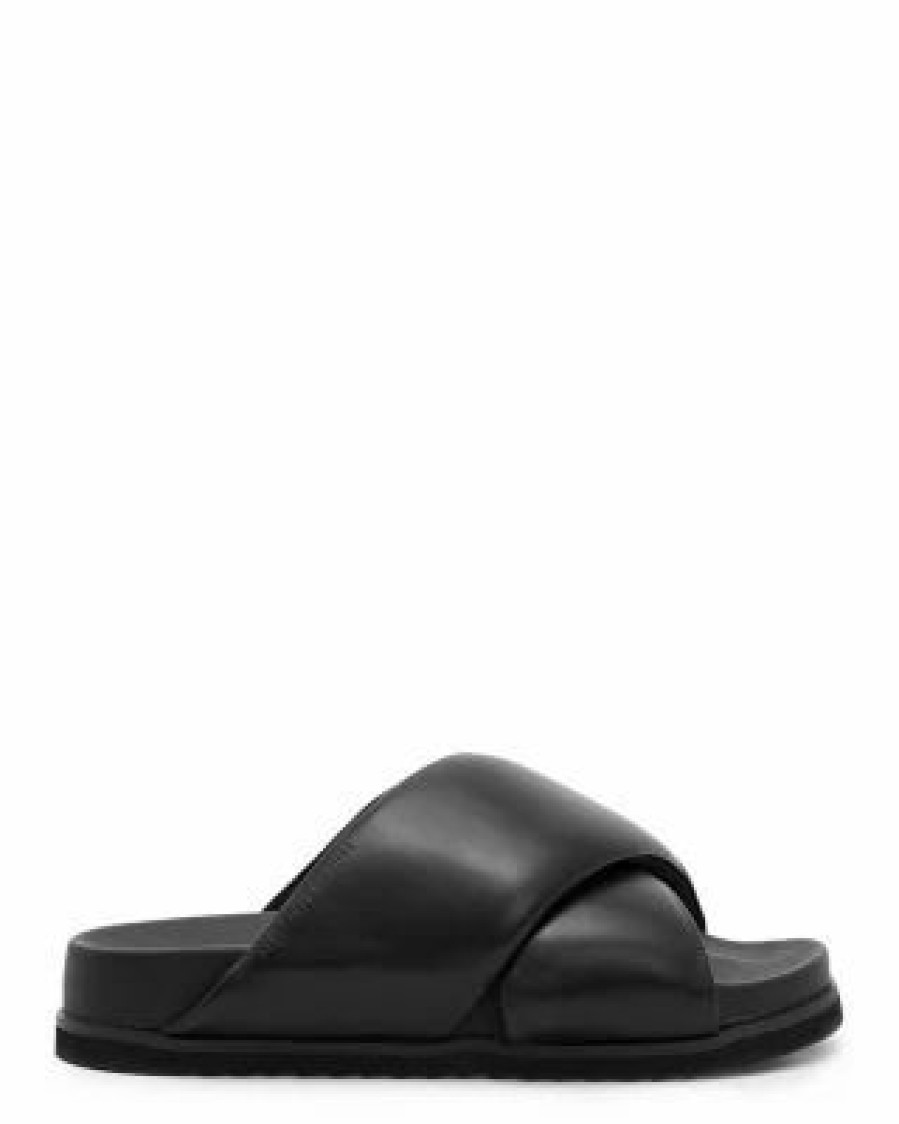 Shoes * | Women'S Saki Crossband Slide Sandals Allsaints Black