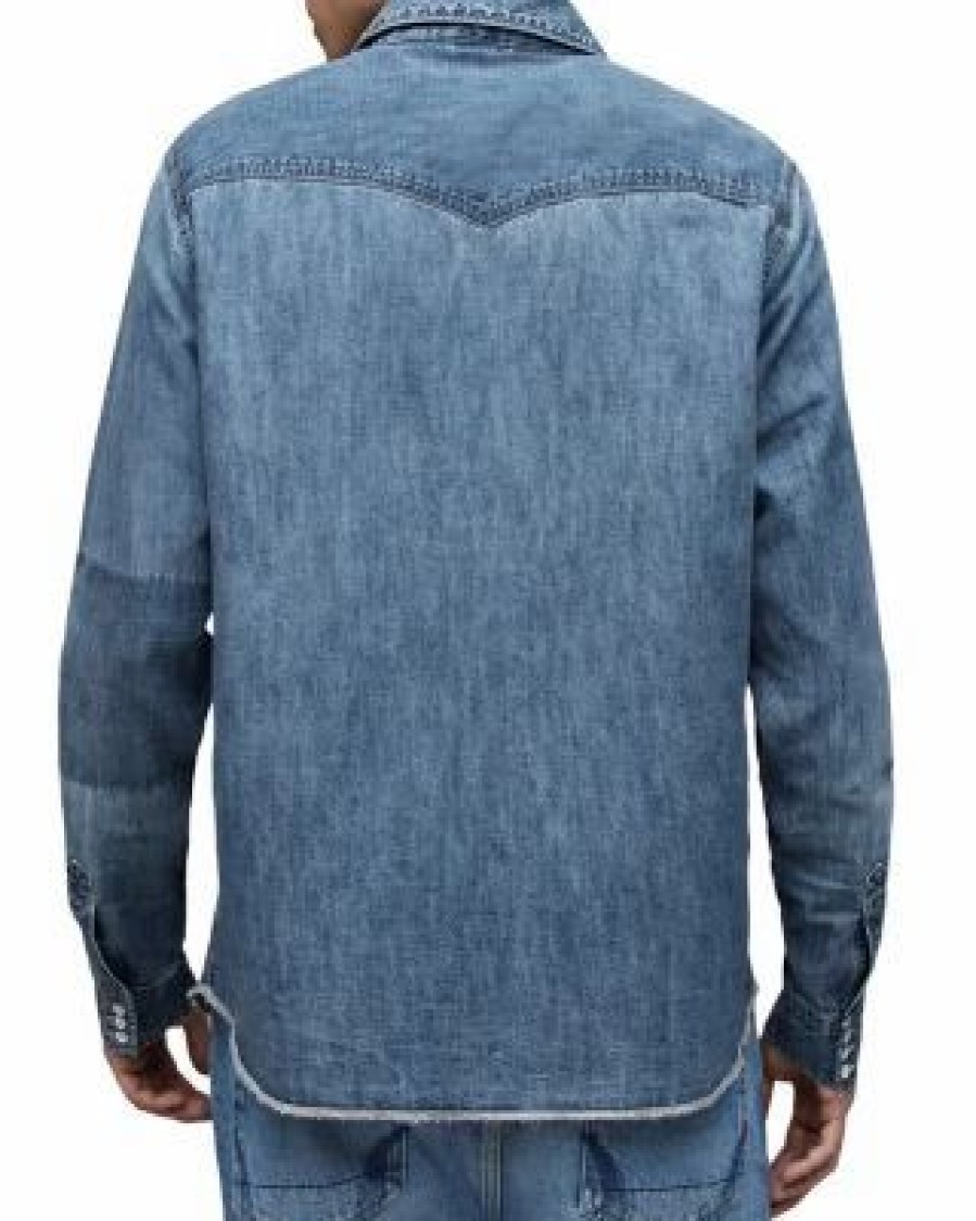 Men * | Solar Long Sleeve Denim Shirt Allsaints Blue