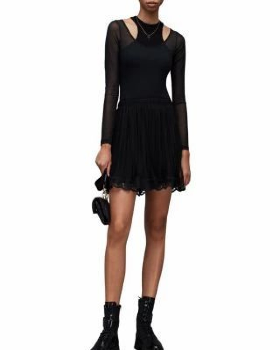 Women * | Azura Pleated Mini Skirt Allsaints Black