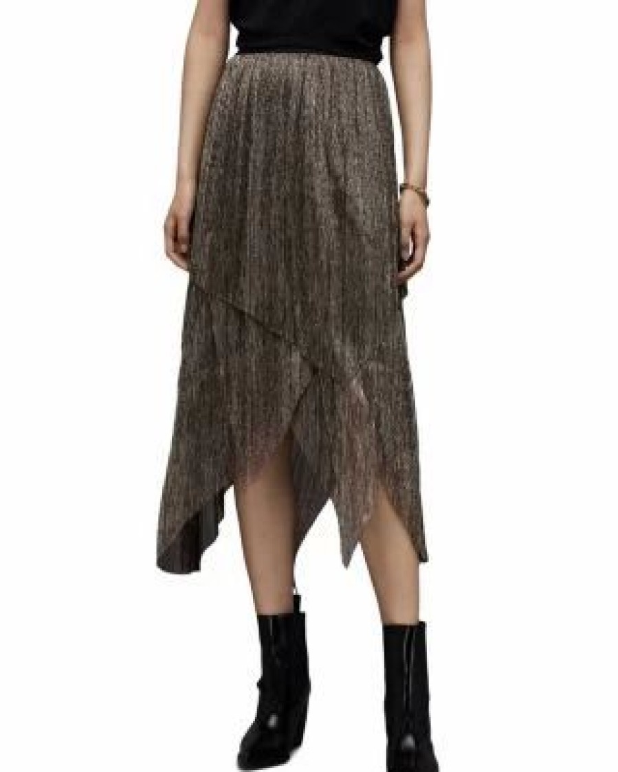 Women * | Veena Metallic Skirt Allsaints Gold