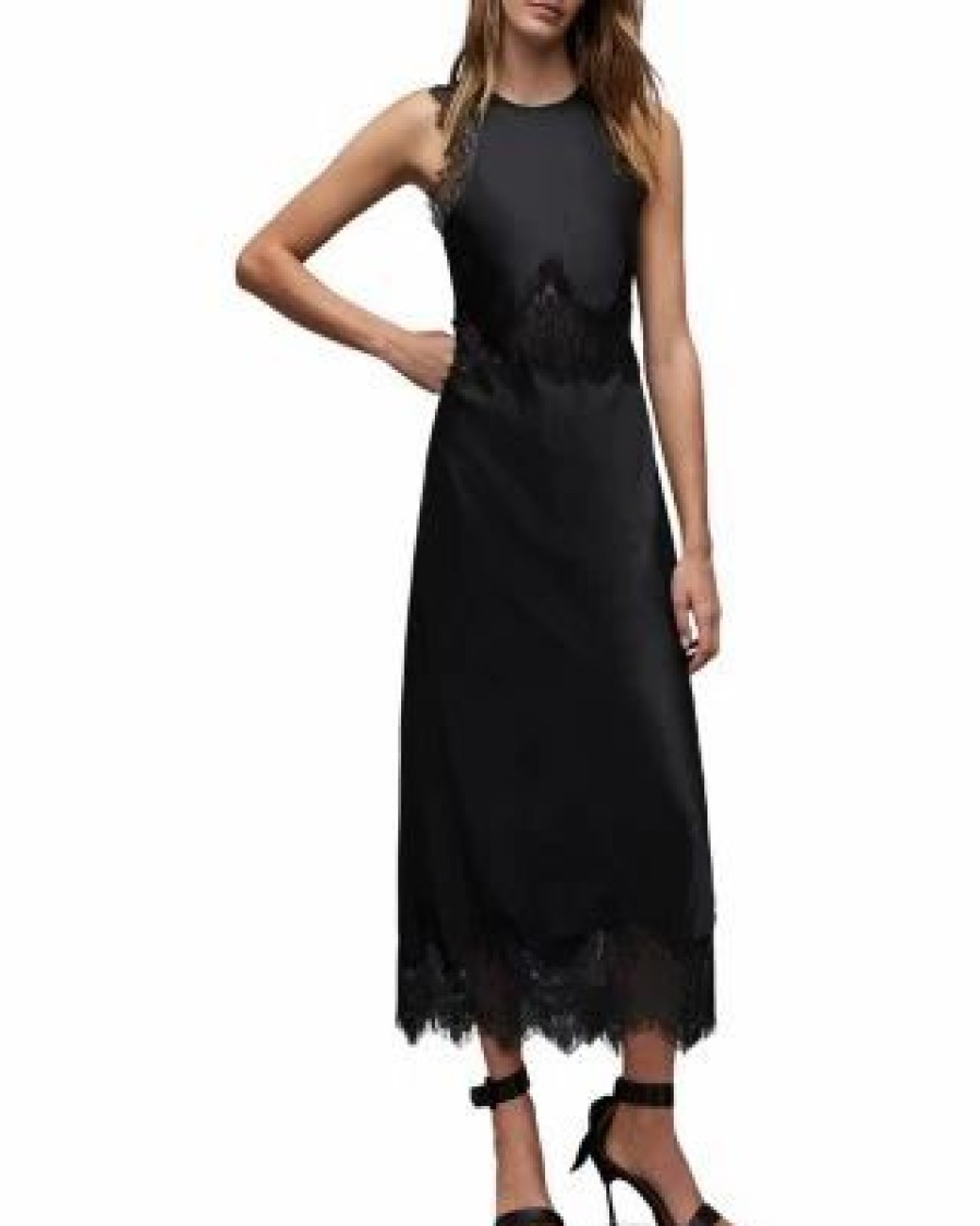 Women * | Alula Lace Trim Midi Dress Allsaints Black