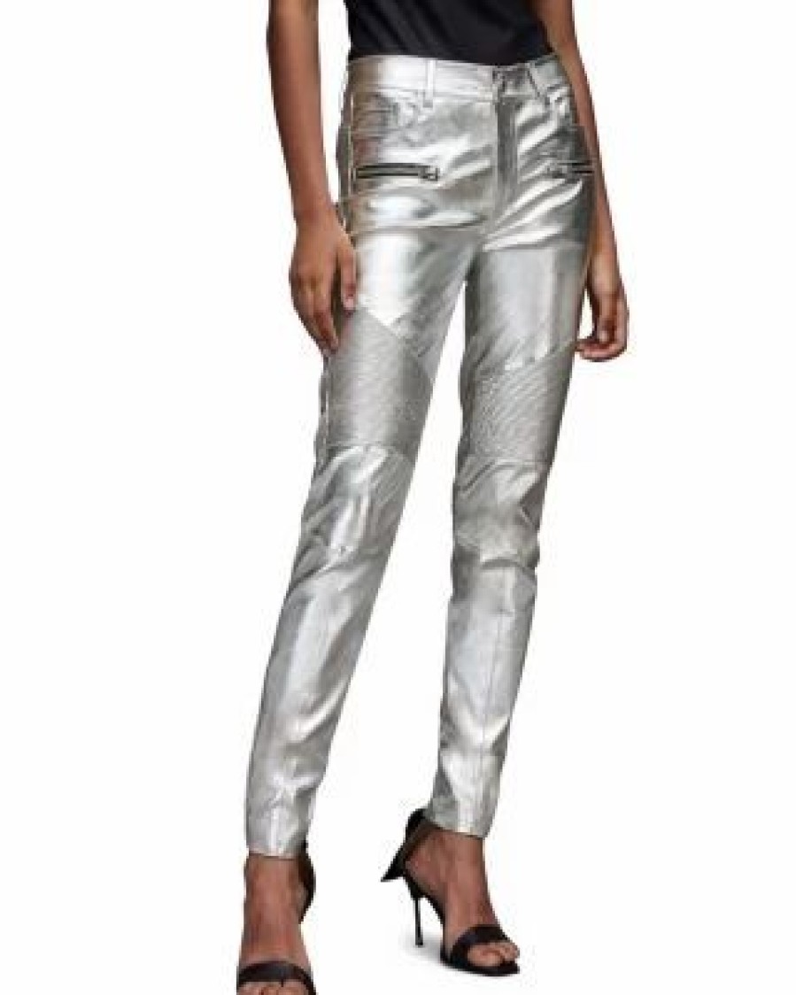 Women * | Suri High Rise Skinny Metallic Biker Jeans In Allsaints Silver