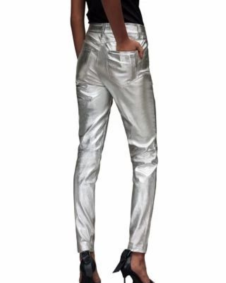 Women * | Suri High Rise Skinny Metallic Biker Jeans In Allsaints Silver