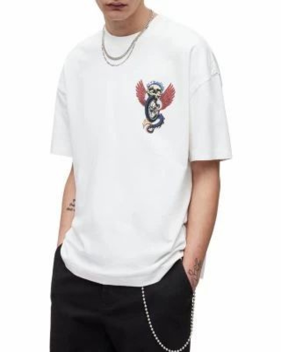 Men * | Road Rash Graphic Oversized Crewneck Tee Allsaints White