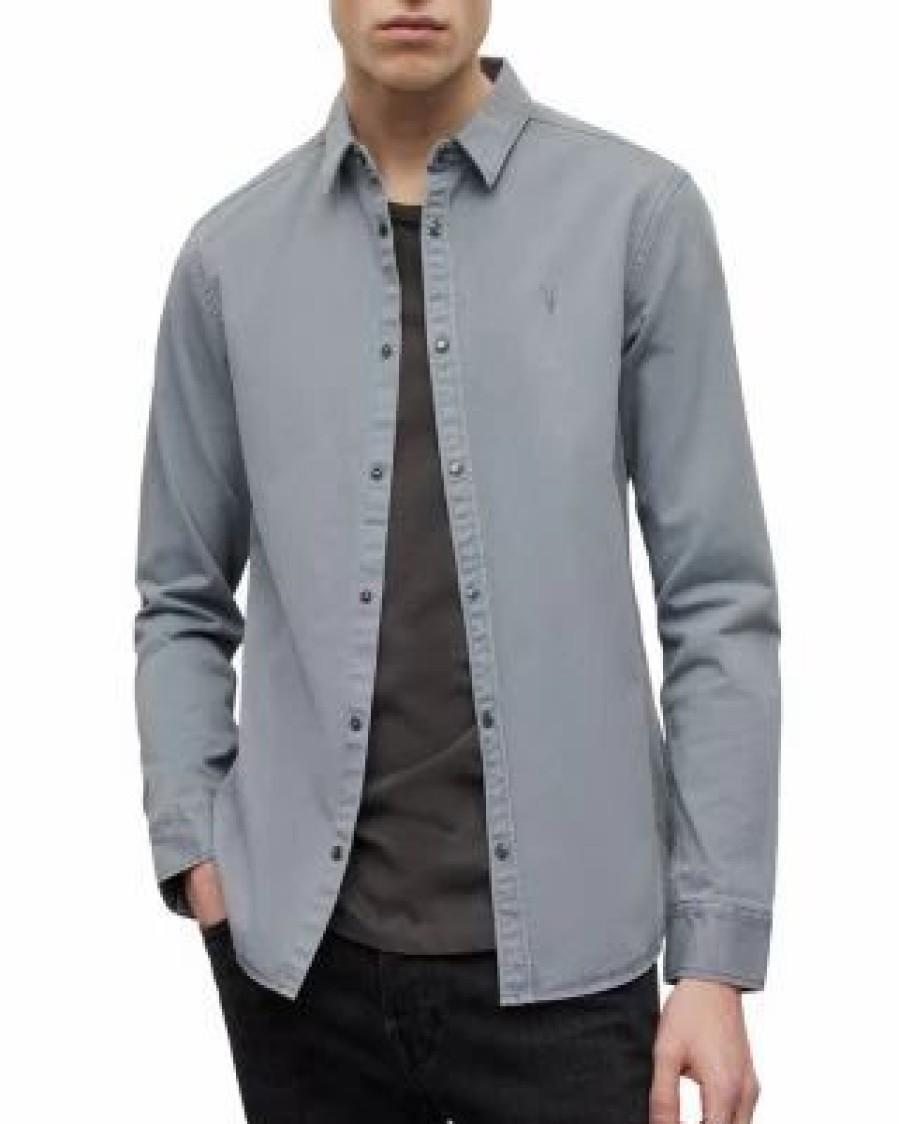 Men * | Stavely Long Sleeve Shirt Allsaints Blue