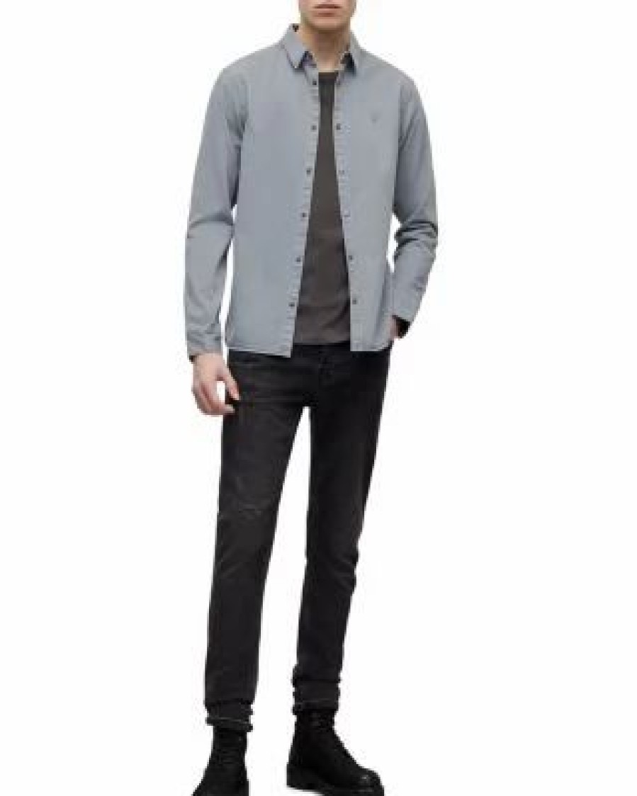 Men * | Stavely Long Sleeve Shirt Allsaints Blue