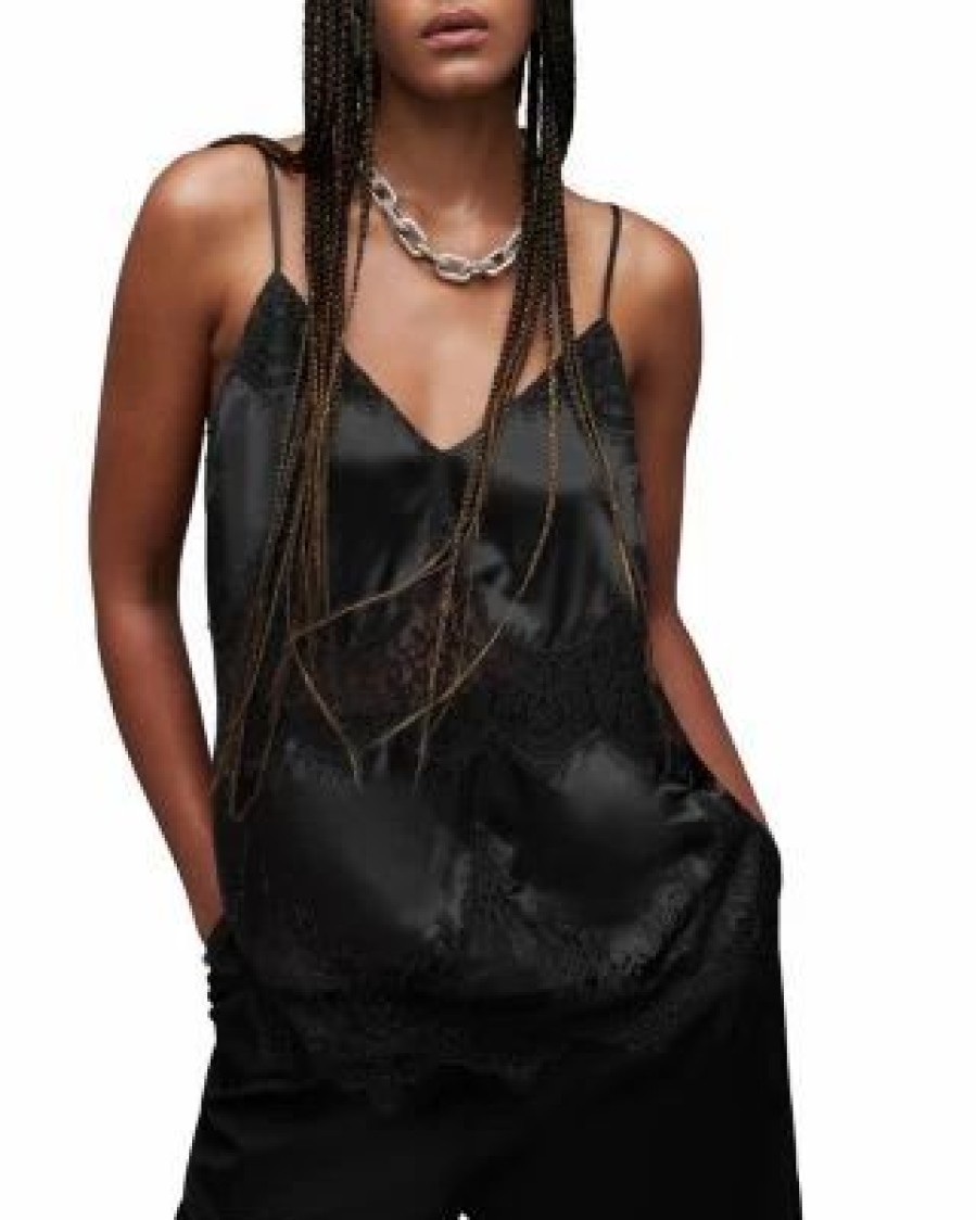 Women * | Ophelia Lace Trim Camisole Allsaints Black