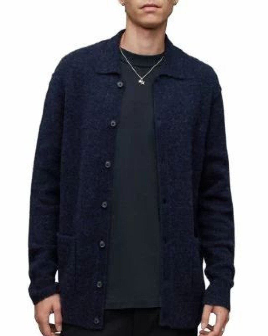 Men * | Cygnus Relaxed Fit Cardigan Sweater Allsaints Blue