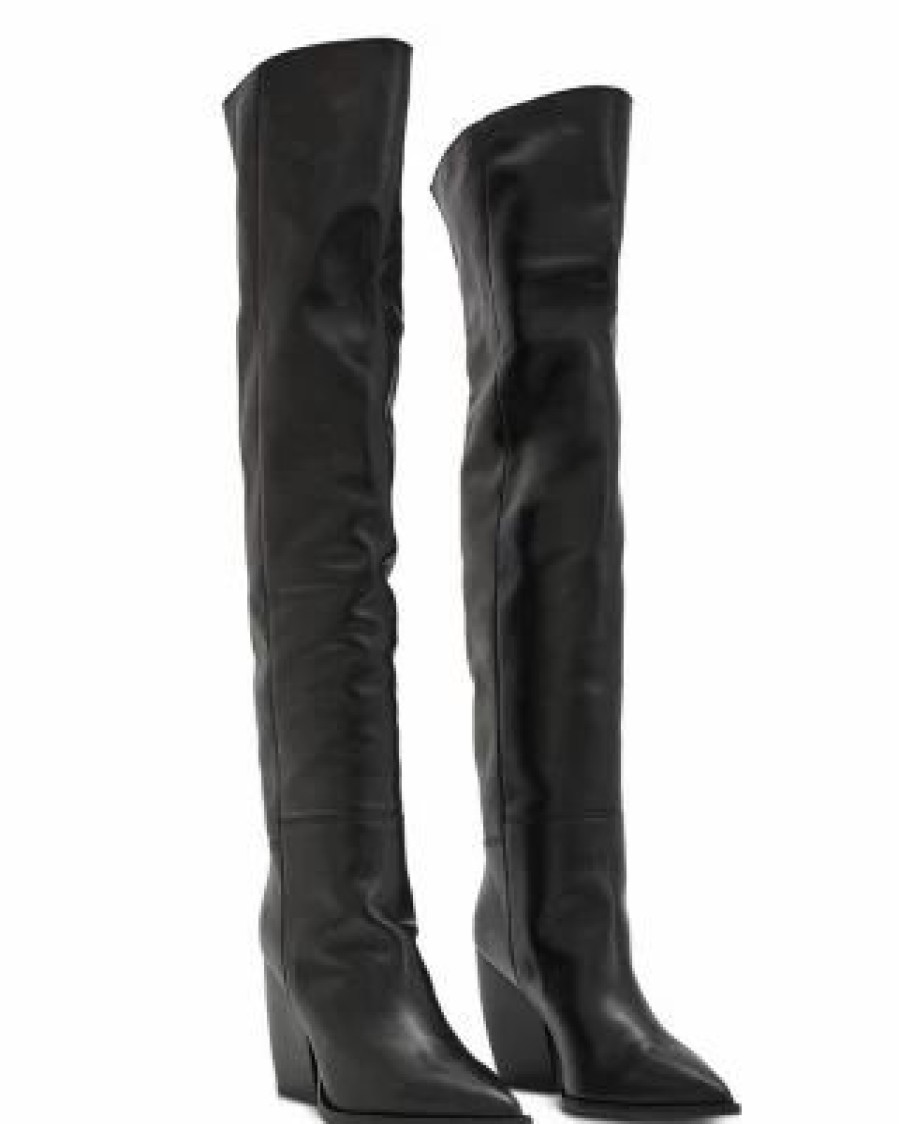 Shoes * | Women'S Reina Pointed Toe Over The Knee Boots Allsaints Black