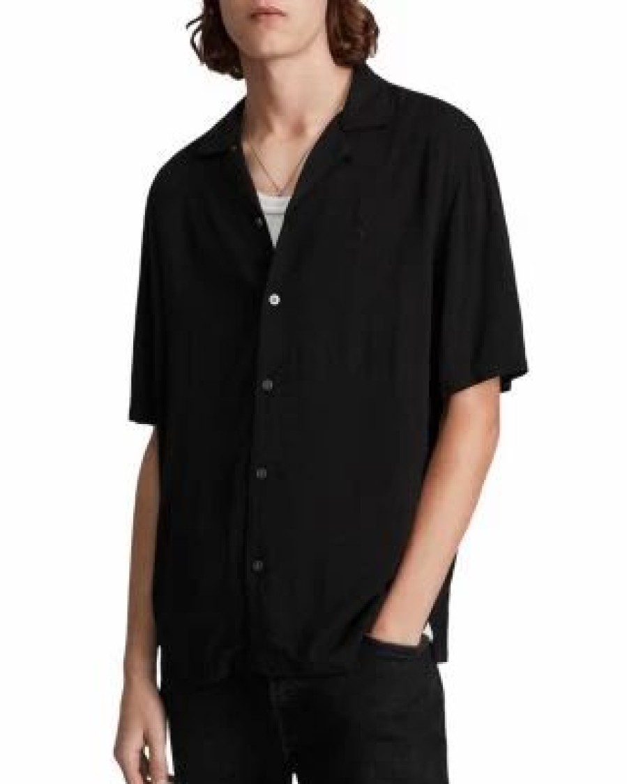 Men * | Venice Solid Regular Fit Button Down Camp Shirt Allsaints