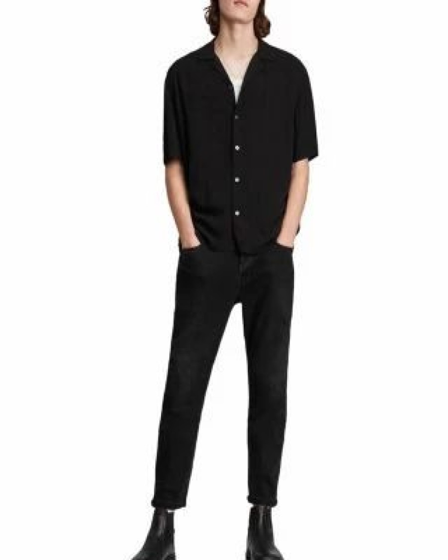 Men * | Venice Solid Regular Fit Button Down Camp Shirt Allsaints