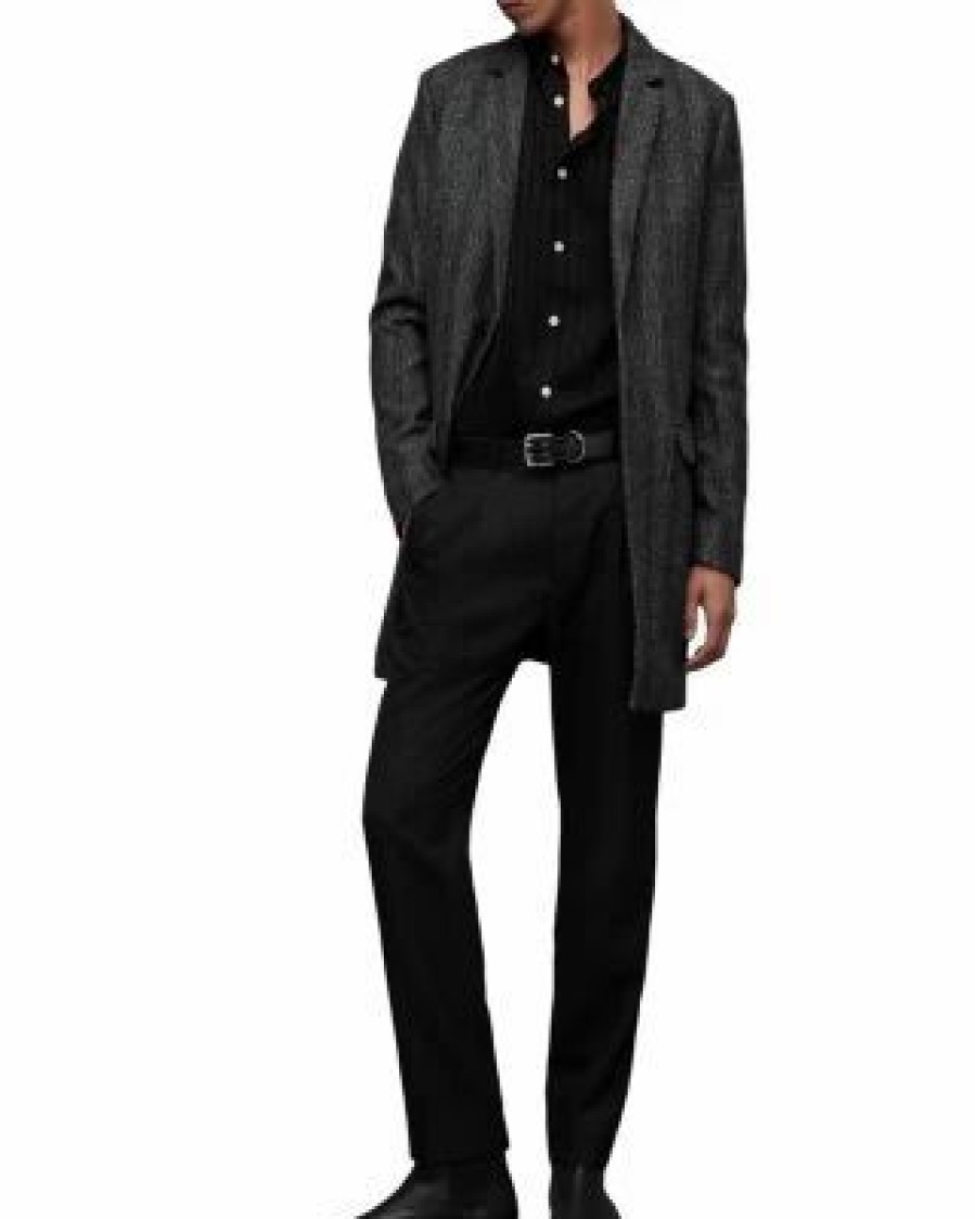 Men * | Manor Slim Fit Herringbone Overcoat Allsaints Black