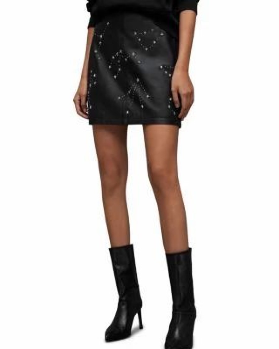 Women * | Orten Studded Stela Leather Mini Skirt Allsaints Black